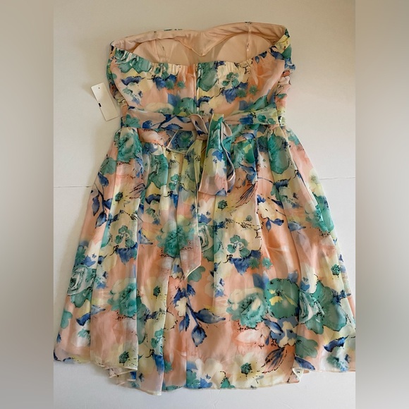 NWT Trixxi Juniors Size 11 Strapless Chiffon Day Dress Mini Watercolors - Picture 3 of 6